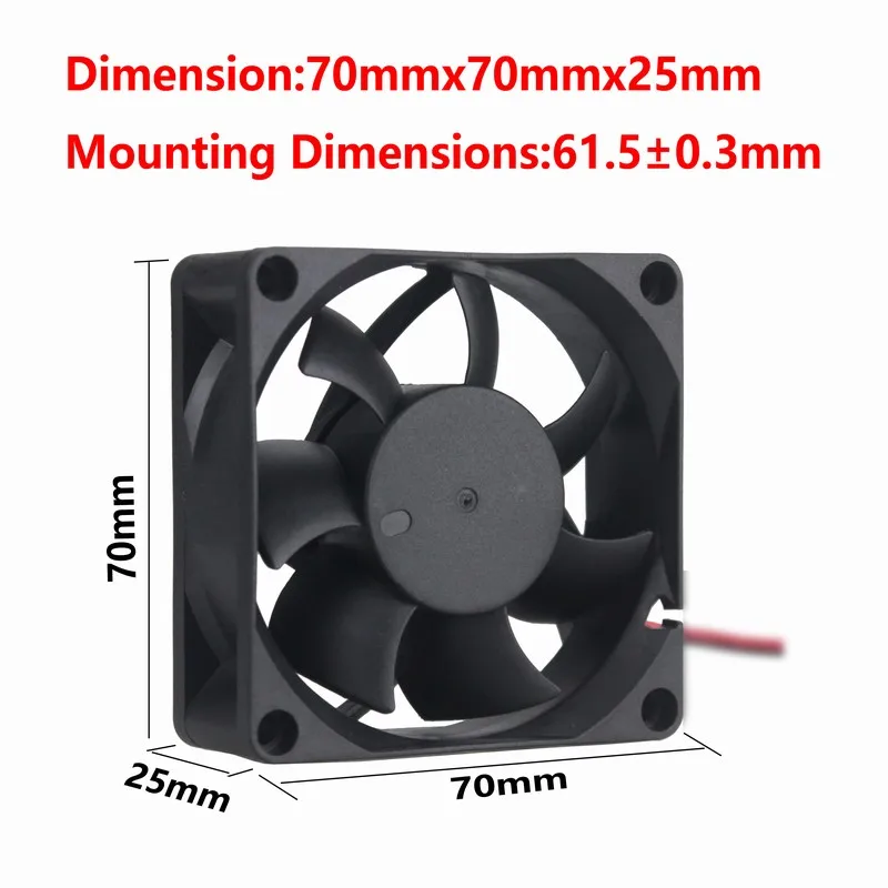 Wholesale 5pcs 70mmx70mmx25mm 2.75 Inch Brushless Fan DC 12V 2 Pin 7 Blade PC Computer CPU Cooler Cooling Fan