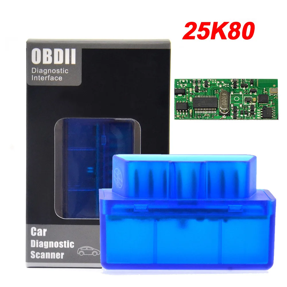 Мини OBD2 Eml327 V1.5 25k80 Bluetooth адаптер автомобильный диагностический сканер для Android/PC Автомобильный сканер elm327 Real V1.5 - Цвет: blue with PIC18F25K