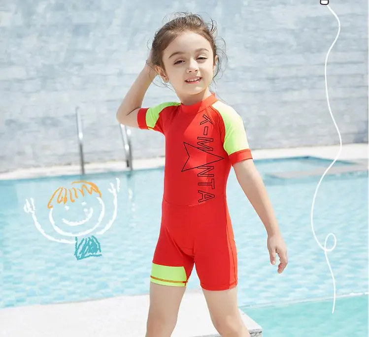 Children Girls Rash Guard Short Sleeve Swimming Costume One Piece Sun