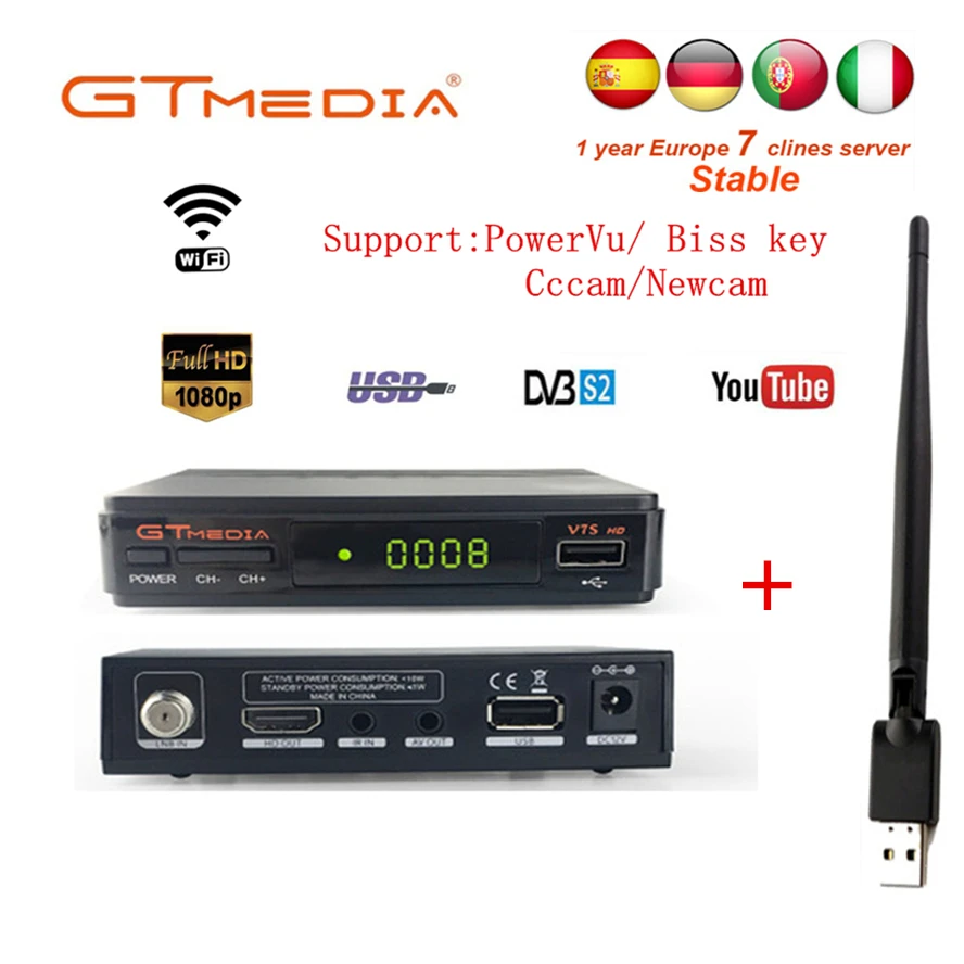 

GTMedia V7S 1 Year Europe 7 Clines Server GTMedia Digital Satellite Receiver DVB-S2