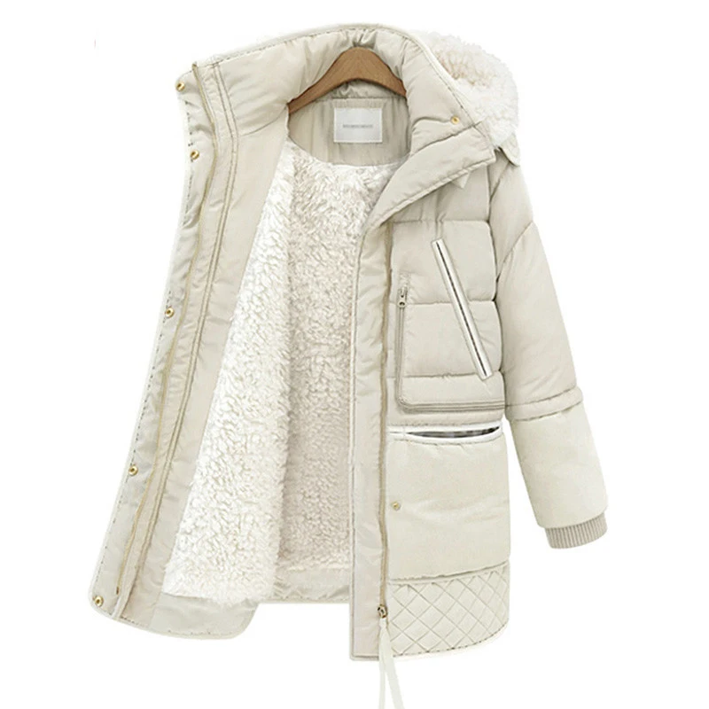 Agneau Vestes Parkas Hiver black Mince Manteaux Y418 Capuche Rembourré 2018 Laine Femmes Veste Nouveau White Chaud Longue De Épais 3xl 5XwvZWq