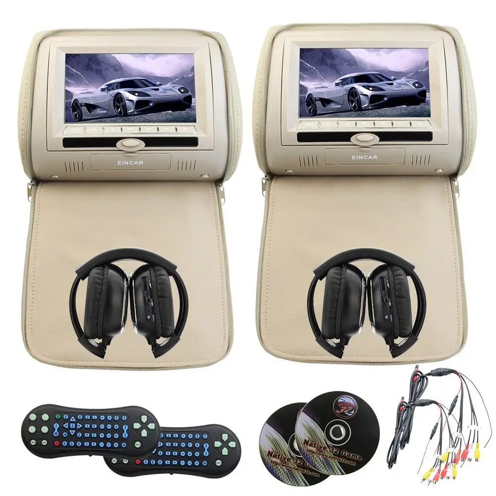 

Eincar DVD Headrest Monitor 7 Inch Digital TFT LCD Screen Car Mp5 with USB/SD/cd support FM IR Multimedia Player+2 IR headphones