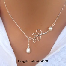 High Quality Hollow Leaves Shaped Simulated Pearl Woman Necklace With Clavicle Chain Silver Plated Charming Jewelery NL-0689