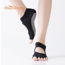 Thunshion/3 пары женских носков с открытым подъемом, носки для йоги, Нескользящие массажные носки с открытым носком, с 3D ПВХ, пять пальцев