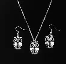 New Vintage Owl Antique Silver Charm Earring & Pendant Necklace Jewelry Set Gift 5 Set/lot New Vintage Owl Antique Silver Charm Earring & Pendant Necklace Jewelry Set Gift 5 Set/lot