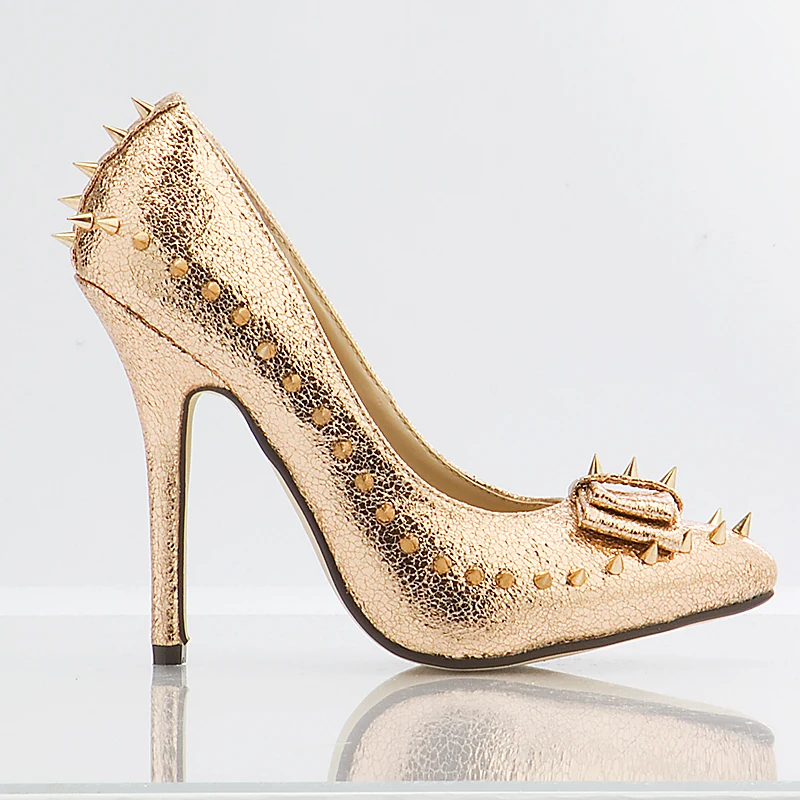 Gold Sequin Rivets Shoes Women Pumps Shoes High Heel Stilettos Zapatos Mujer Made-to-order Plus Size Shoes Woman High Heel