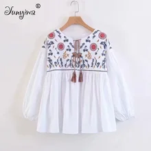 Yuuyiwa Для женщин женские блузки вышитые бахромой женская футболка