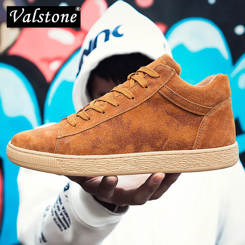 

Valstone Men's natural pig skin Ankle shoes luxury high-cut sneakers Genuine leather Soft breathable shoes outdoor flats stylish