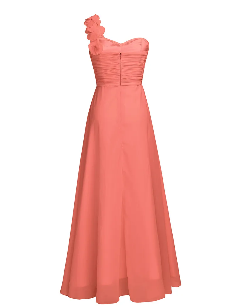 Розовое женское шифоновое платье подружки невесты с высокой талией, длина до пола, одно плечо, плиссированное кружевное свадебное платье подружки невесты, платье для выпускного вечера