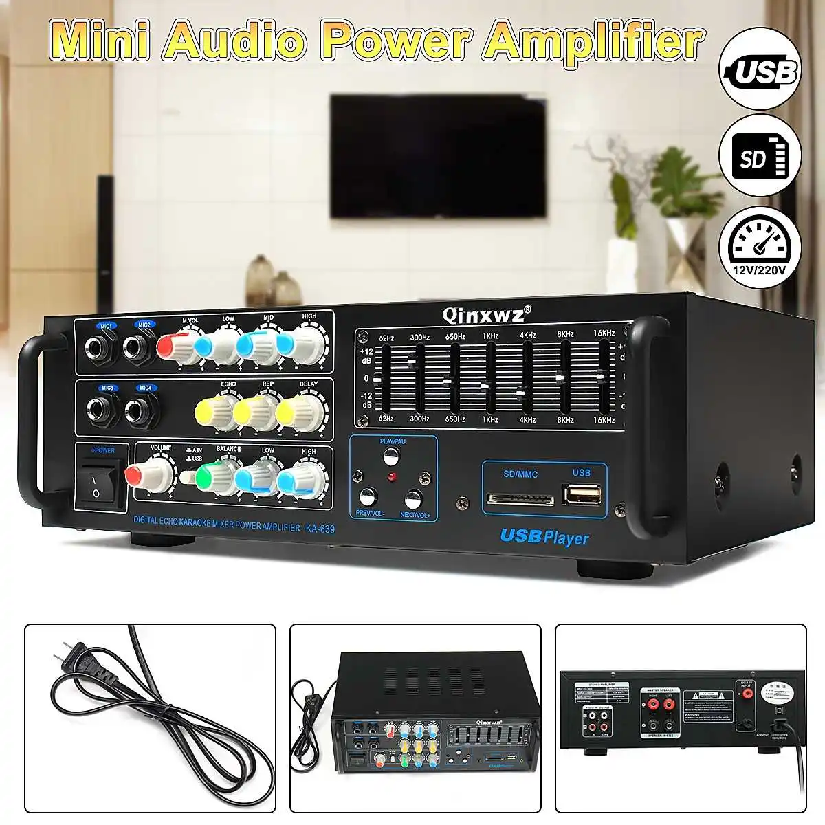 

New Professional Audio Home 1200 Watt Stereo Amplifier 12/220 Volt Home Theater Amplifiers Audio