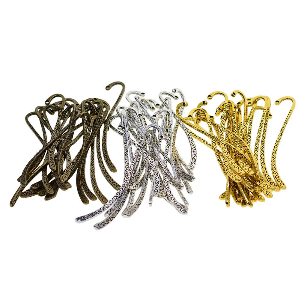 60 Pieces Lots Tibet Silver Antique Gold & Bronze Charms Lines Metal Bookmarks Book Mark With Hook Jewelry Metal Findings DIY