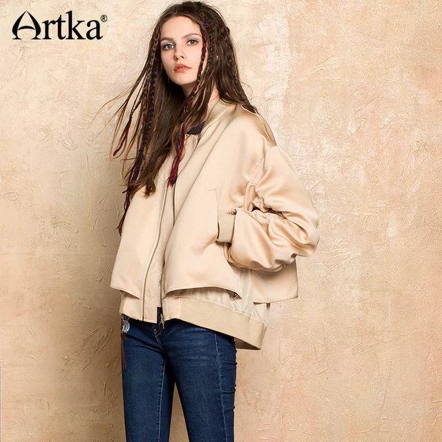 ARTKA Осенняя Женская куртка-бомбер с вышивкой Женская ветровка Короткая бейсбольная куртка 2018 Женская Плюс Размер Уличная WA10075Q
