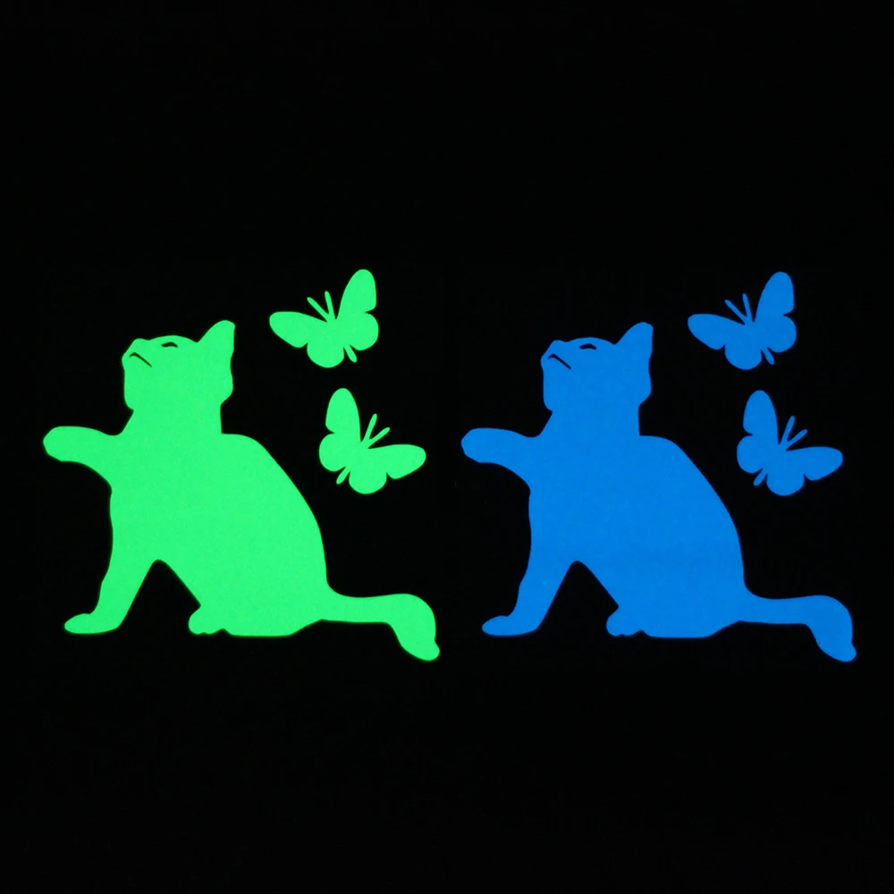 Cat Catch Butterfly Luminous Switch Sticker Child Boy Girl Bedroom DIY Personalized Decoration Wall Sticker Cartoon Animal Decal