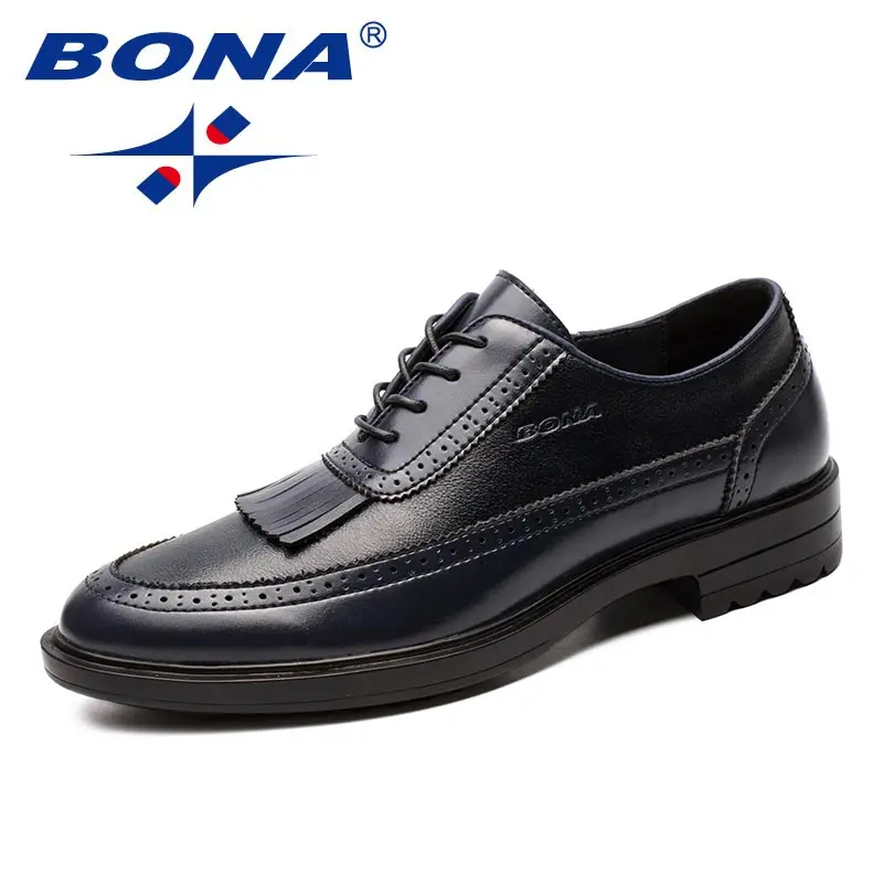 BONA/Новое поступление; Популярные стильные мужские официальные туфли; Мужские модельные туфли из натуральной кожи; мужские офисные туфли с круглым носком; Быстрая - Цвет: DEEP BLUE