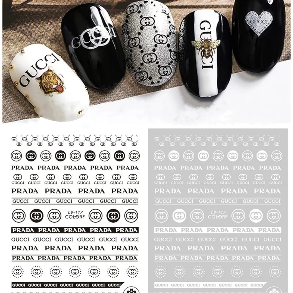 

5pcs/lot Black and White Sport Style Brand Logo 3D Nail Sticker DIY Sticker Decals Tips Manicure Nail Art Decals New