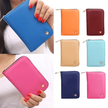 

Women's PU Fashion Short Zipper Crown Decorated Mini Money Purses Coin Purse Card Holder Bag For Female
