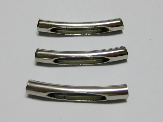 

50 Silver Tone Smooth Hollow Curved Tube Spacer Beads