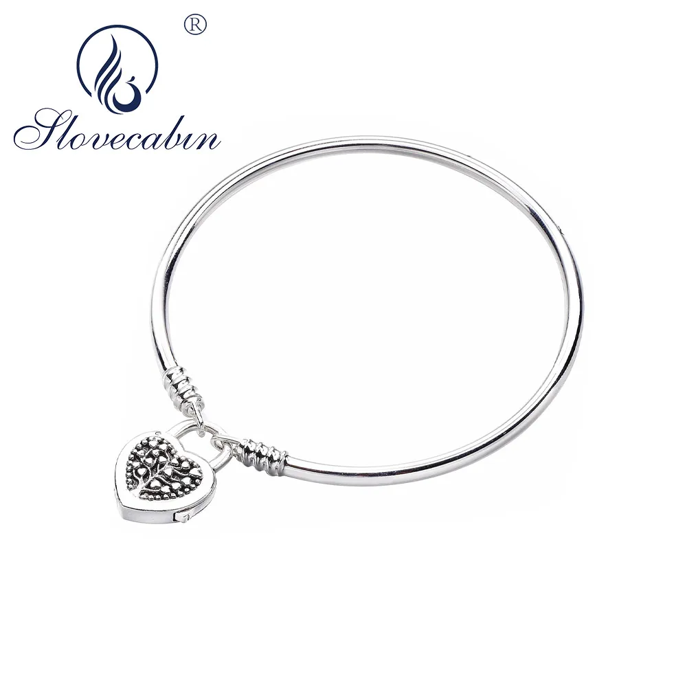 

Slovecabin Moments 925 Sterling Silver Bangle With Tree of Love Clasp Silver 925 Jewelry Love Heart Bangle Bracelet For Women