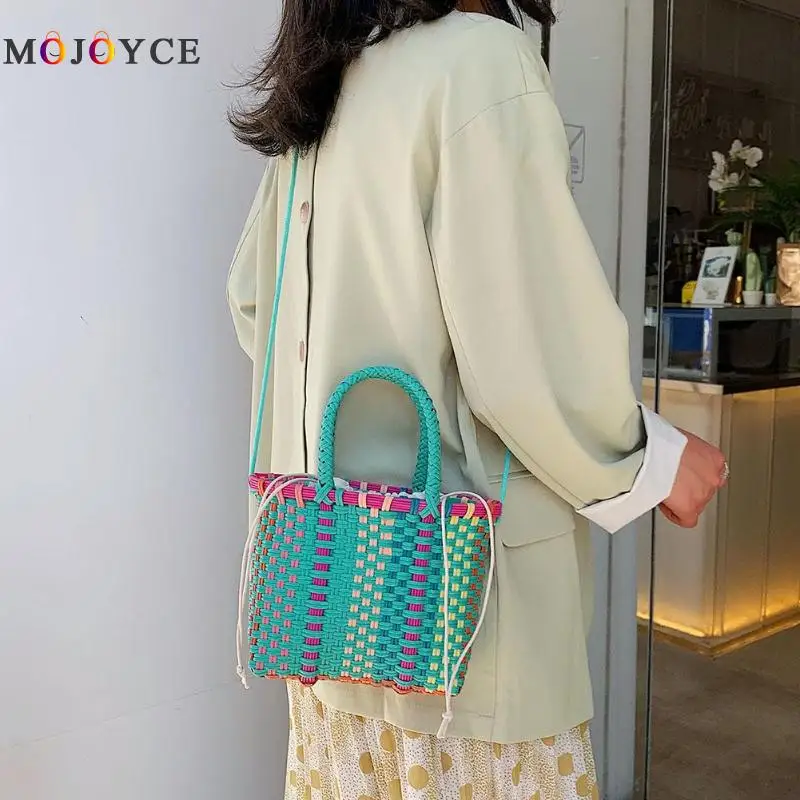 

Multicolor Shoulder Top-handle Bags Summer Beach Tote Bag Women Weaving Crossbody Handbag