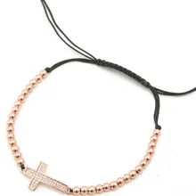 Золото Серебро Микро-паве cz кубический цирконий веревка отрегулированный браслет из медного бисера hjg4 Крест Шарм плетеные браслеты
