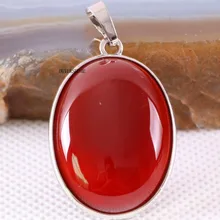 Серебристый Овальный натуральный камень бисера Красный сердолик женское ожерелье кулон 1 шт K652