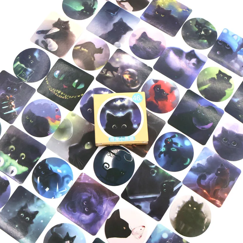 

46Pcs/box Star Sky Black Cats Diary Paper Stickers Kawaii Planner Scrapbooking Sticky Stationery Escolar School Supplies