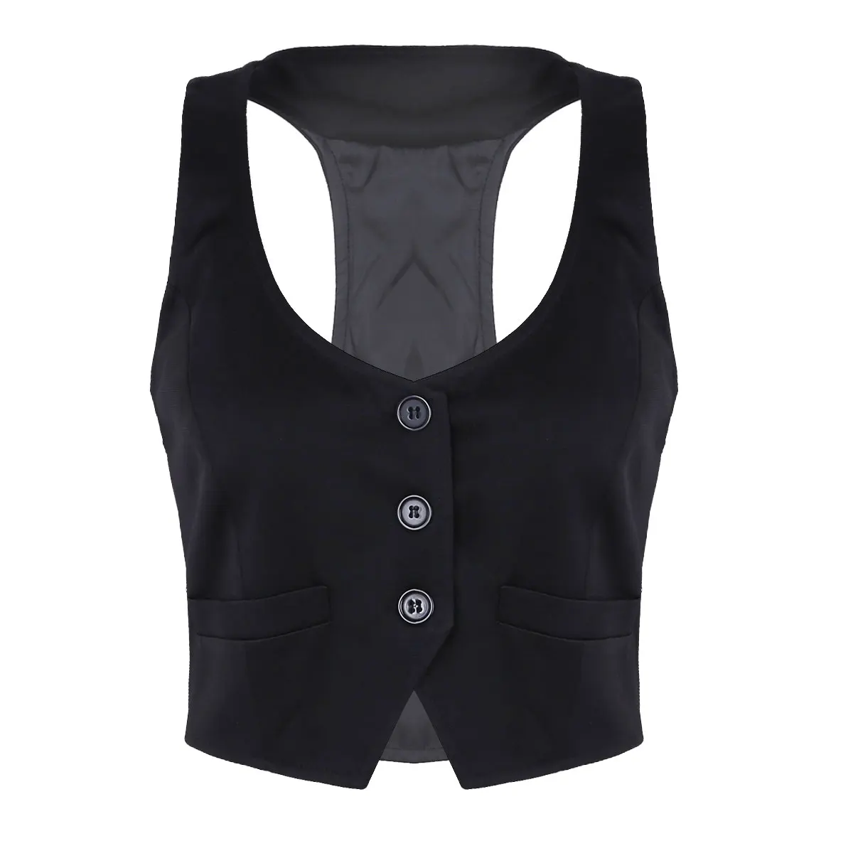 Cromoncent-CA Womens Slim Fit Sleeveless Ripped Hole Button Down Short Vest Denim Vest