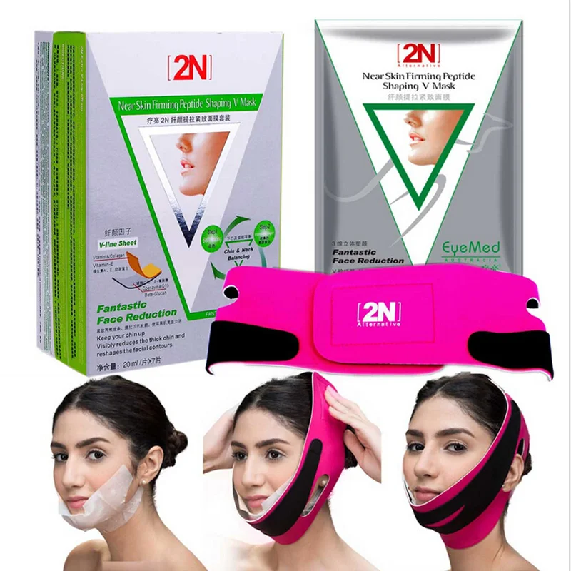 

7pcs Face Lifting Firming Face Mask with Bandage Belt V-line V-Shape Remove Double Chin Peptide Facial Slimming Shaping Masks
