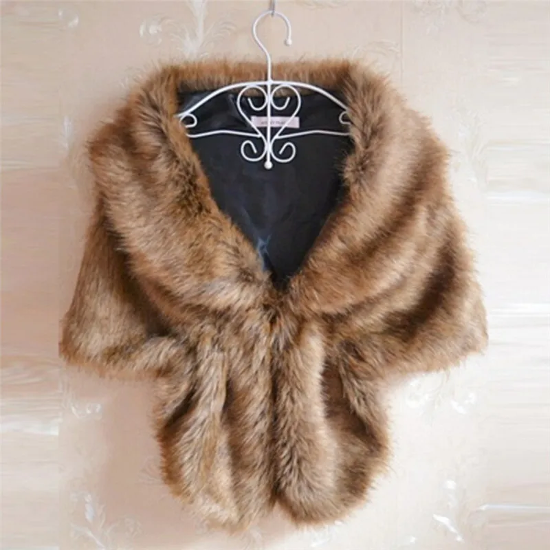 Женская шаль из искусственного меха черного, белого и коричневого цветов, накидка для невесты, свадебная куртка, накидка, болеро, болеро, Cape100-135cm - Цвет: Brown