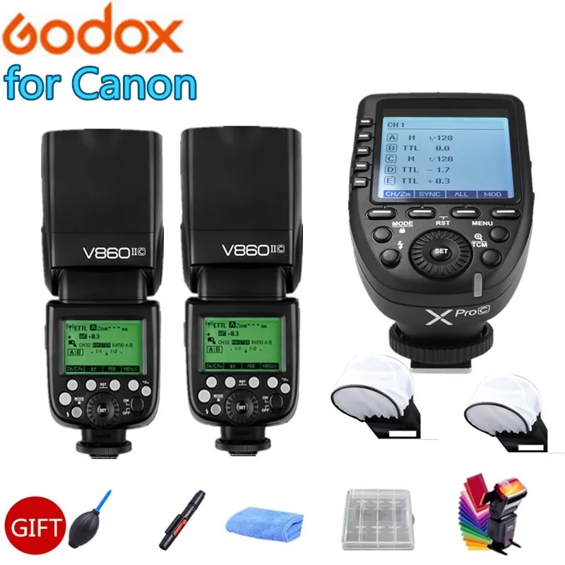 

2x Godox Ving V860IIC V860II-C Camera Speedlite Flash 2.4G GN60 E-TTL HSS 1/8000s Li-ion Battery + Xpro-C for Canon DSLR Cameras