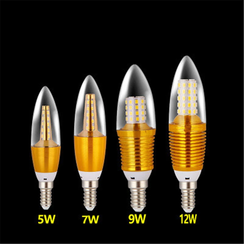 10X LED свеча свет E14/E27 220 в 7 Вт 9 12 Золотой Серебряный алюминиевый E12 лампа для