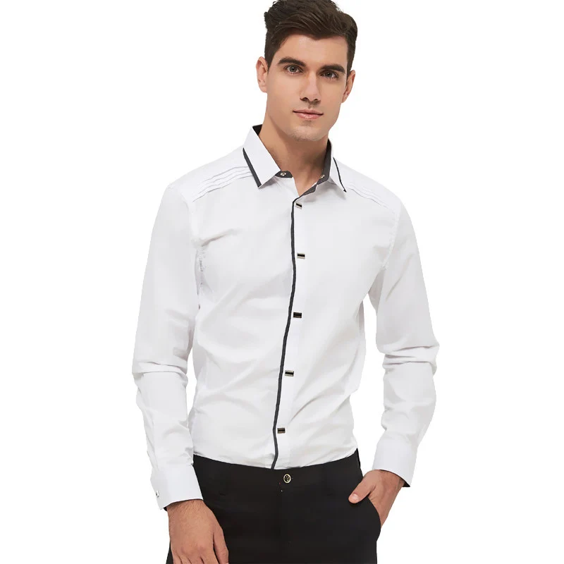 Goede MIACAWOR Top Kwaliteit Shirt Mannen 100% Katoenen Jurk Shirts Lente Lange Mouw Casual Shirt Mannen Wedding Witte Shirts Mannen C013