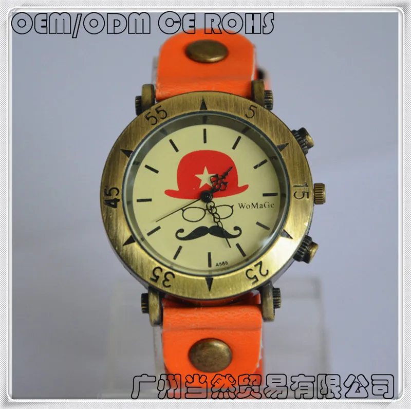 

Personality Design Hat Mustache Simple Fashion Casual Watch Cartoon Women Men Unisex Gift Cow leather Band Quartz Lady Watches