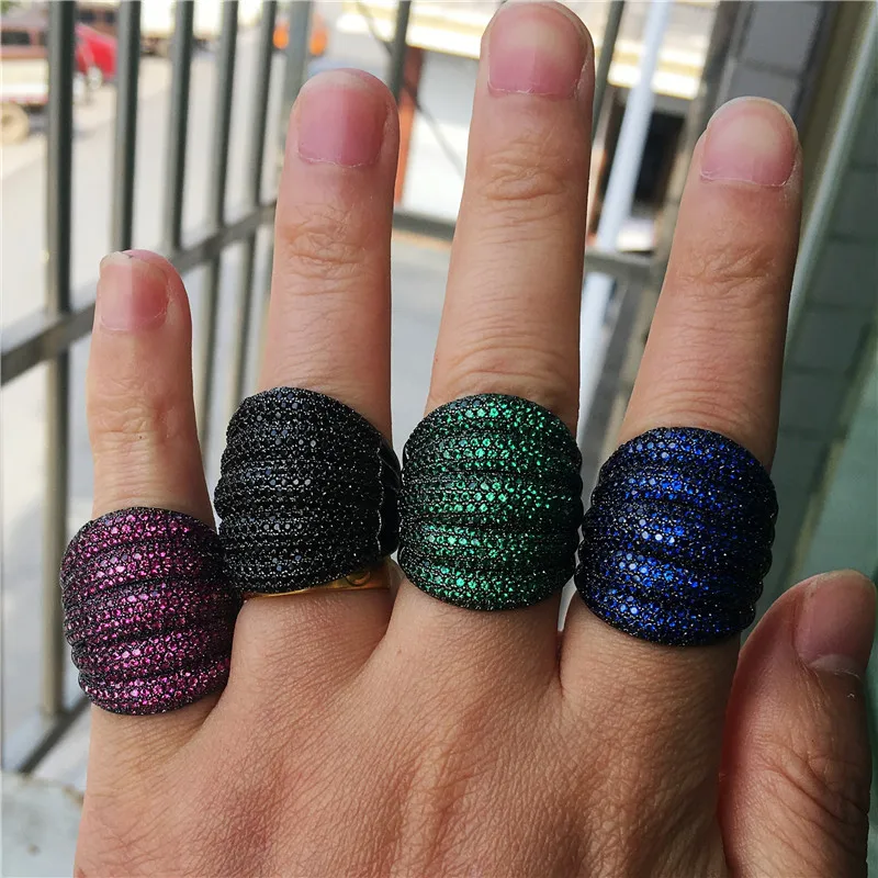 

Luxury Across Party Ring Black Gold Filled Pave setting AAAA cz Wedding Band Rings for women men Finger Jewelry