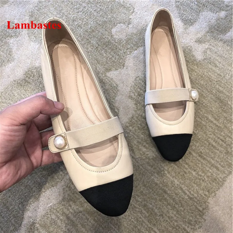 

Mixed Color Casual Shoes Women 2018 New Arrive Shallow Pearl Slip On Women Flats Round Toe Leather Mary Janes Chaussure Femme
