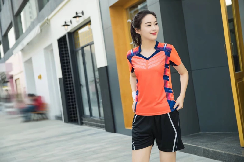 Blue Sports Quick Dry breathable badminton shirts,Women/Men table tennis group game running training Sport V Neck T Shirts