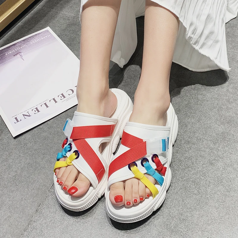 

Rimocy 2019 summer woman flat heel slides comfortable soft slippers mixed colors mujer sandals casual open toe light beach shoes
