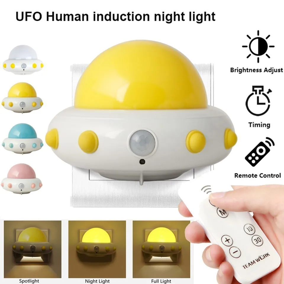 

UFO LED bedroom night light with IR Remote control 220V lighting sensor wall lamp socket dimmable luminarias for baby AA battery
