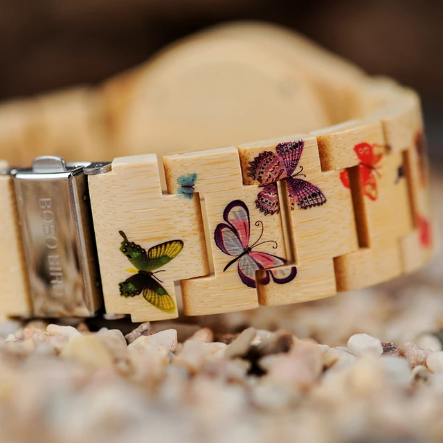 BOBO BIRD O20 Butterfly Print Women Watches All Bamboo Made Quartz Wristwatch for Ladies in Wooden Gift Box 4