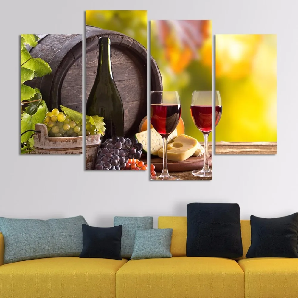Еда черно-белое пиво кофе винные плакаты принт Скандинавская кухня комната стены искусства картина домашний декор цветная живопись 4 шт - Цвет: Цвет: желтый