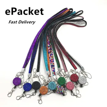 20pcs lot Epacket delivery Rhinestone Crystal Bling Neck Lanyard for Keys Phone Strap with Badge Reel