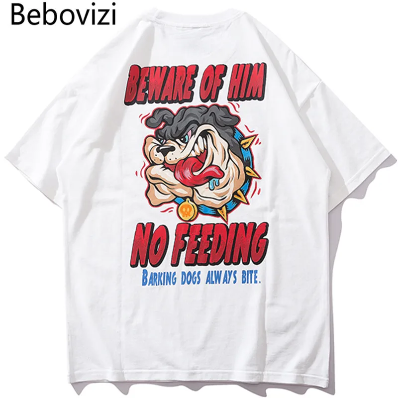 

Bebovizi Streetwear T Shirt Men Print Hip Hop T Shirt with Dog 2019 Black White Tshirt Cotton Oversize Short Sleeve Tops & Tees