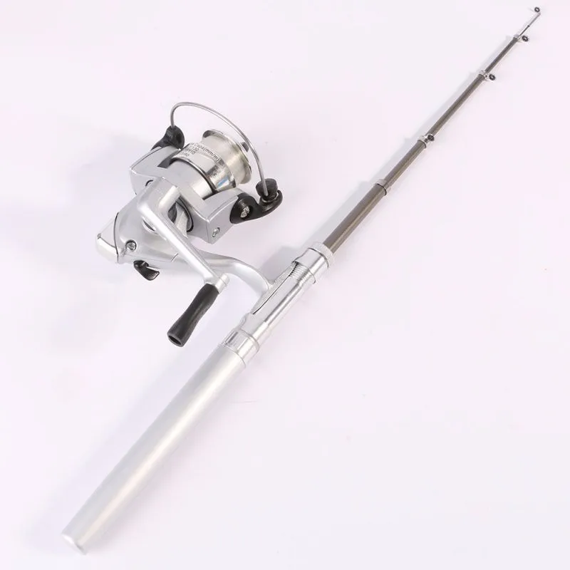 Vara de Pesca + Carretel ao ar Livre Mini Acampamento Viagem Arremesso Telescópica Bolso Caneta Forma Pesca Linha 22 Ao ar livre mini acampamento viagem arremesso