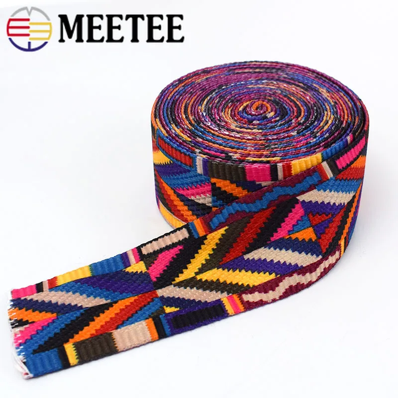 

Meetee 5Meter 38/50mm Ethnic Jacquard Webbings Bag Belt Ribbon for DIY Home Textile Clothing Decor Sewing Accessories BD385