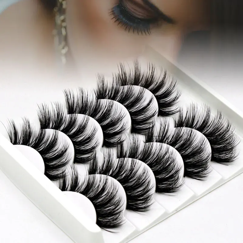 

3D Handmade Chemical Fiber False Eyelashes Five Pairs Of Soft And Comfortable Cotton Wire Stem Stereo Multi-Layer Eyelashes