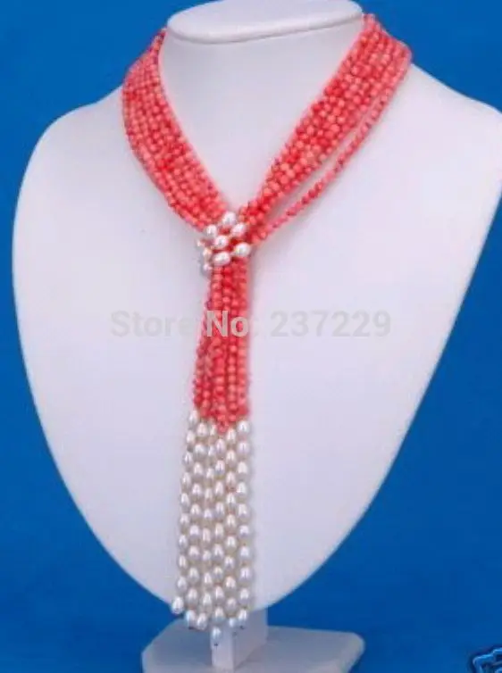

Wholesale XSZ2014 ^^3strand 6mm Pink Coral White Pearl Necklace 48