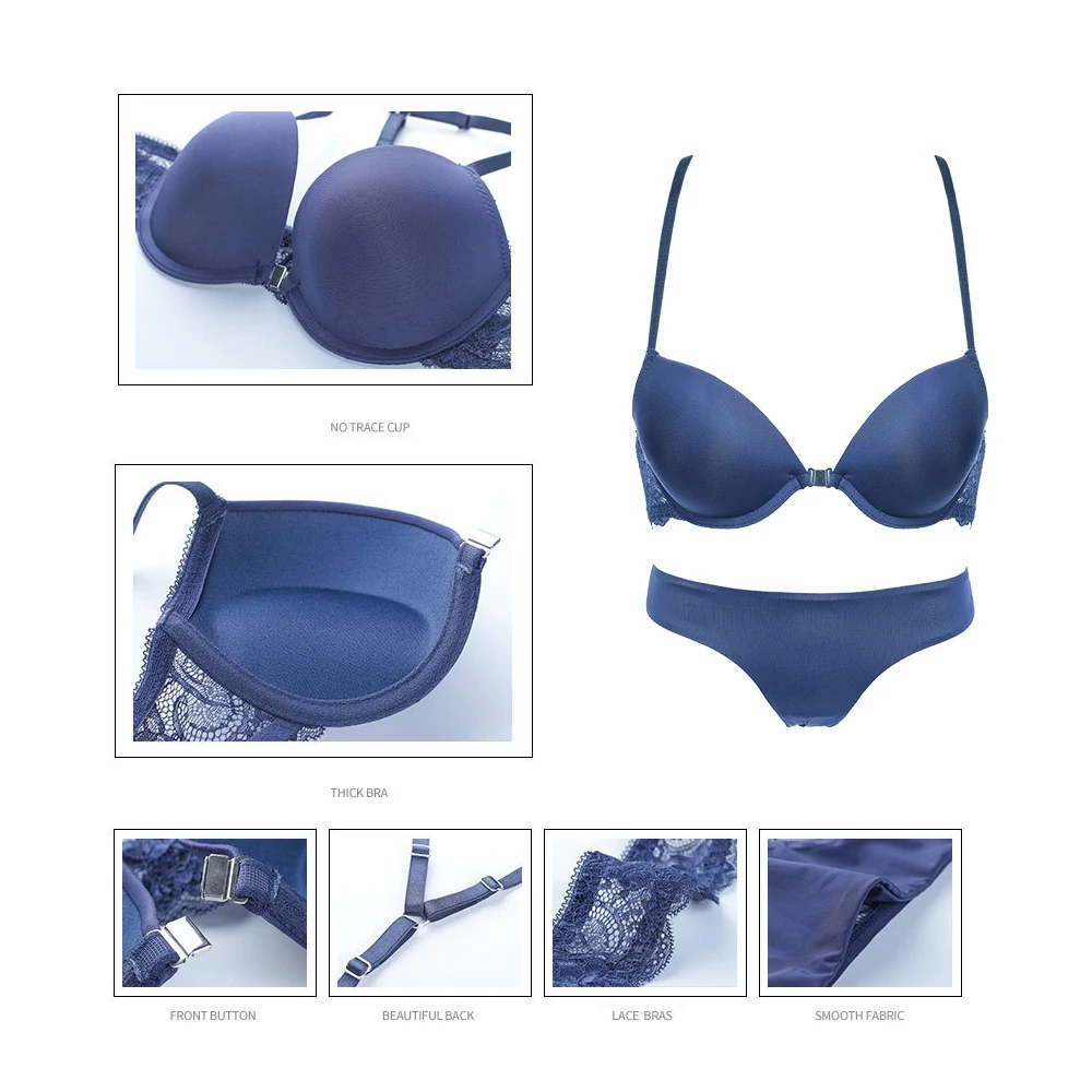 Buy 1 Get 1 Gift Robe Front Closure Bra Set Sexy Y-line Straps Push Up Bra Underwear Women Bra Panties Lingerie T-shape Back