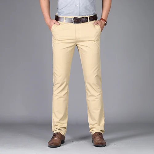 NIGRITY летняя новая мода тонкие прямые мужские деловые повседневные брюки чистый хлопок легкие мужские брюки размера плюс 42 - Цвет: 0927-Khaki-yellow