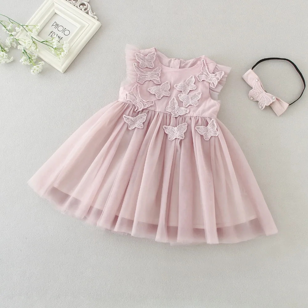  IYEAL Flower Baby Girl Infant Princess Dress Toddler Girl Wedding Dress With Headband Kids Party Ve