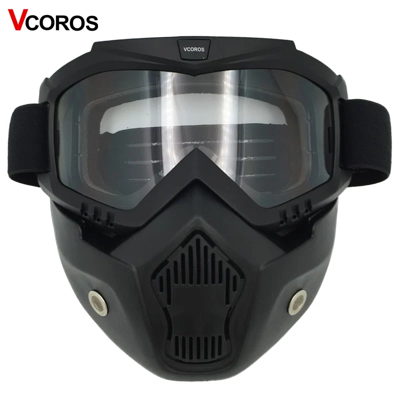 VCOROS модульная маска Съемные очки и рот фильтр идеально подходит для открытого лица мотоциклетный полушлем и винтажные шлемы